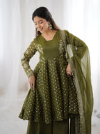 Mehendi Crunchy Silk Sharara Set