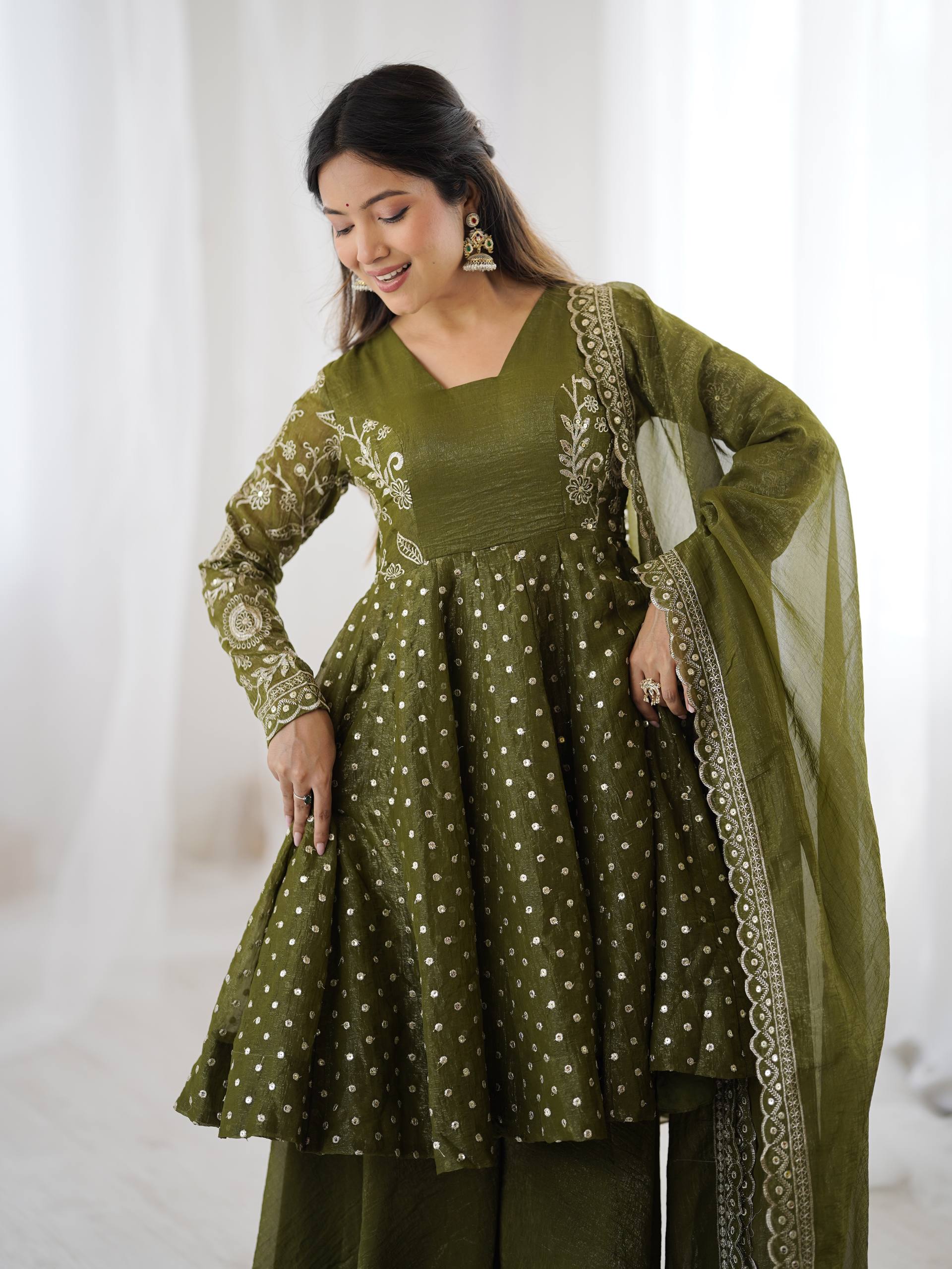 Mehendi Crunchy Silk Sharara Set