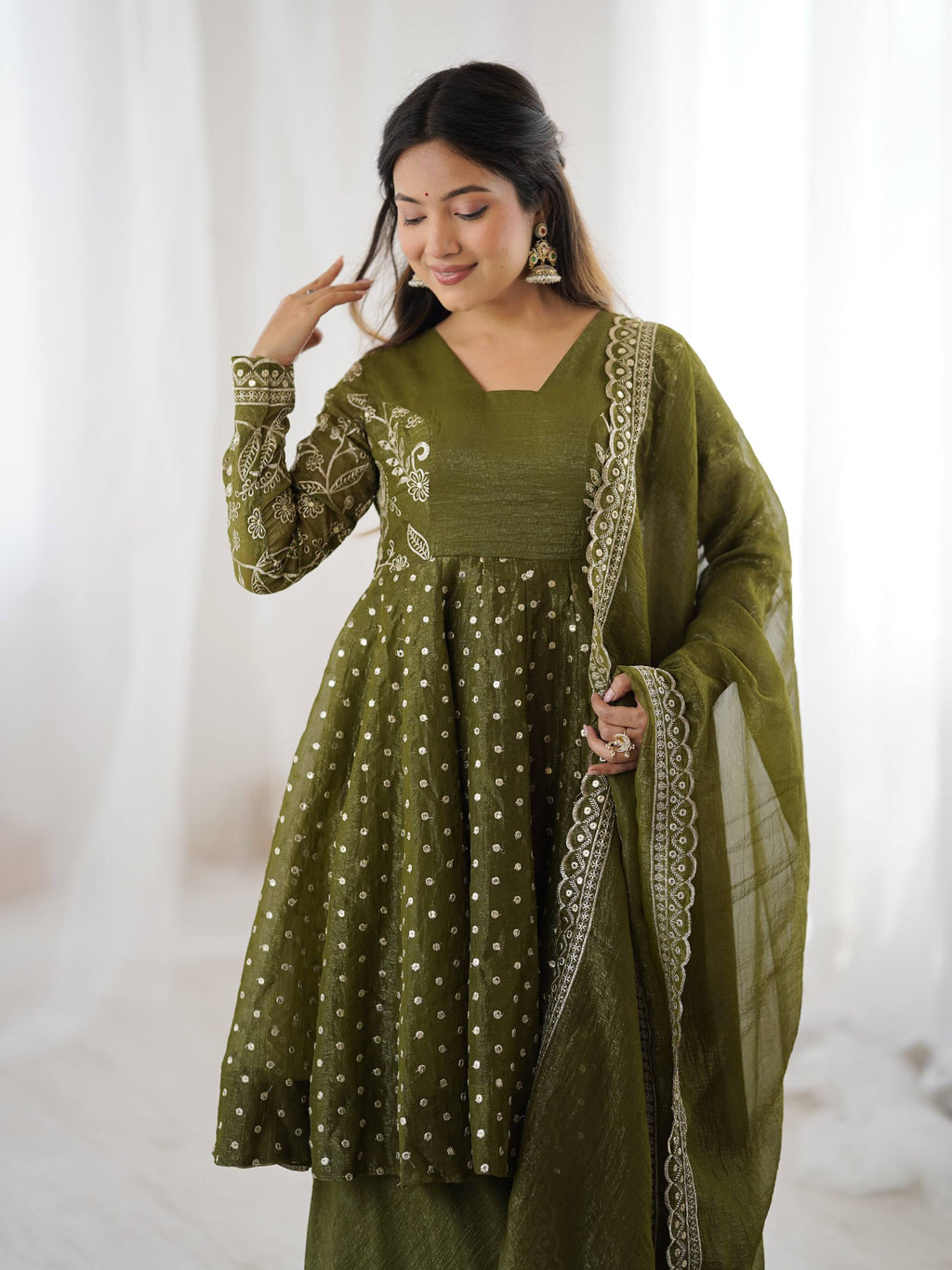Mehendi Crunchy Silk Sharara Set