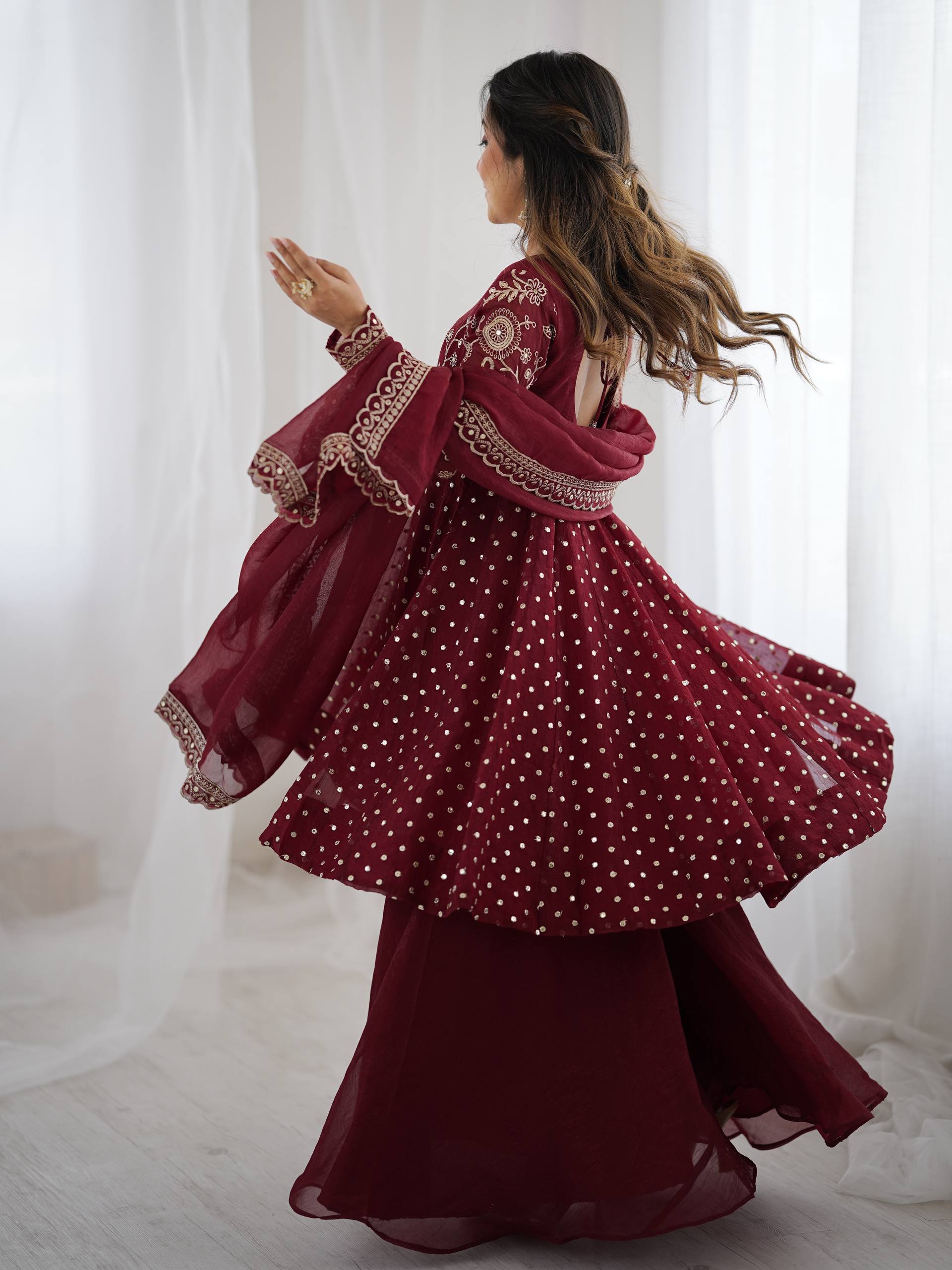 Maroon Crunchy Silk Sharara Set