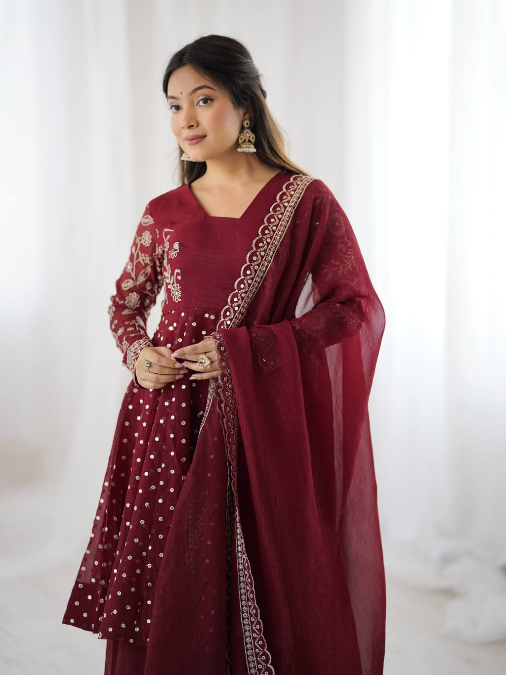 Maroon Crunchy Silk Sharara Set