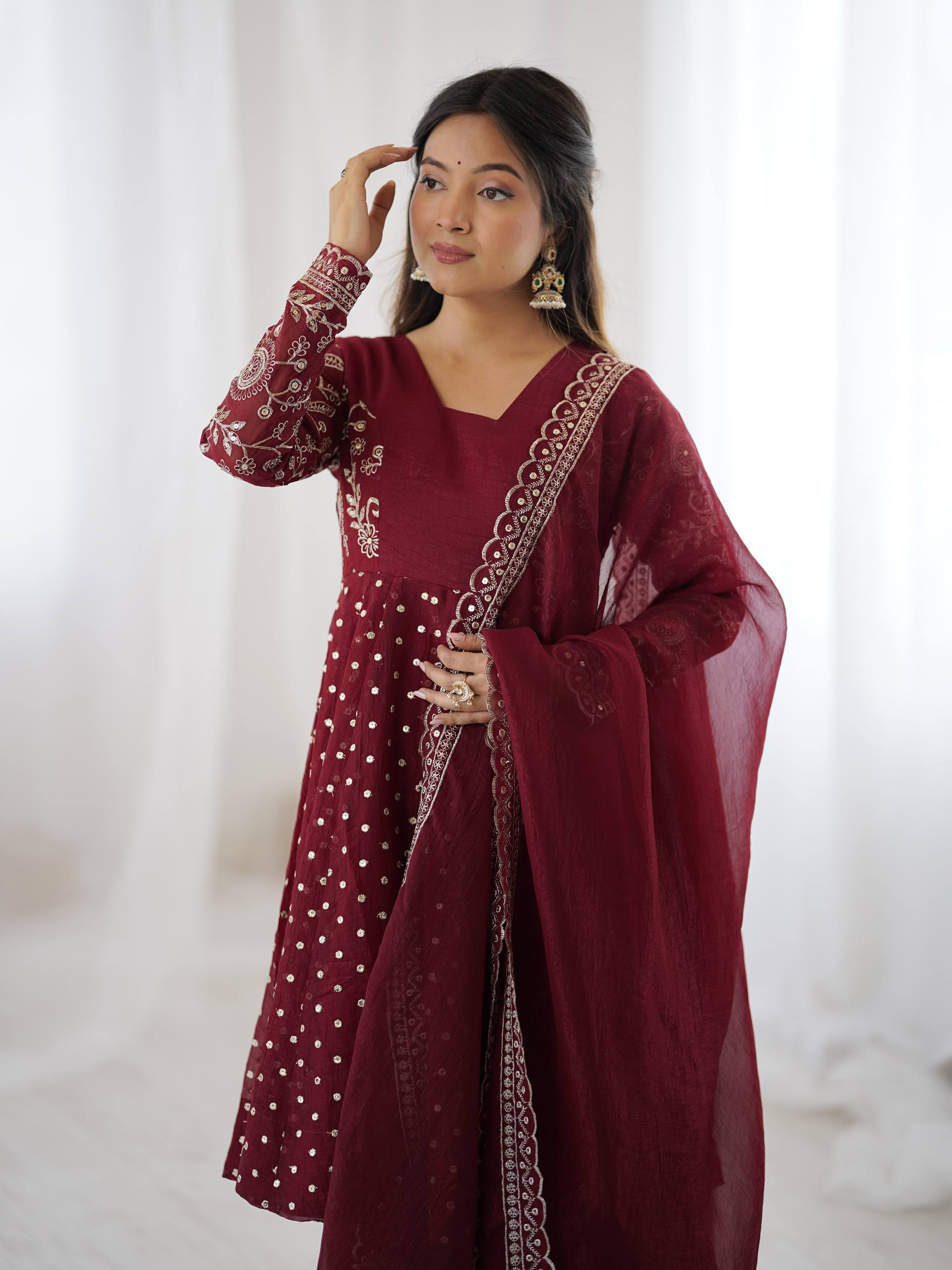 Maroon Crunchy Silk Sharara Set