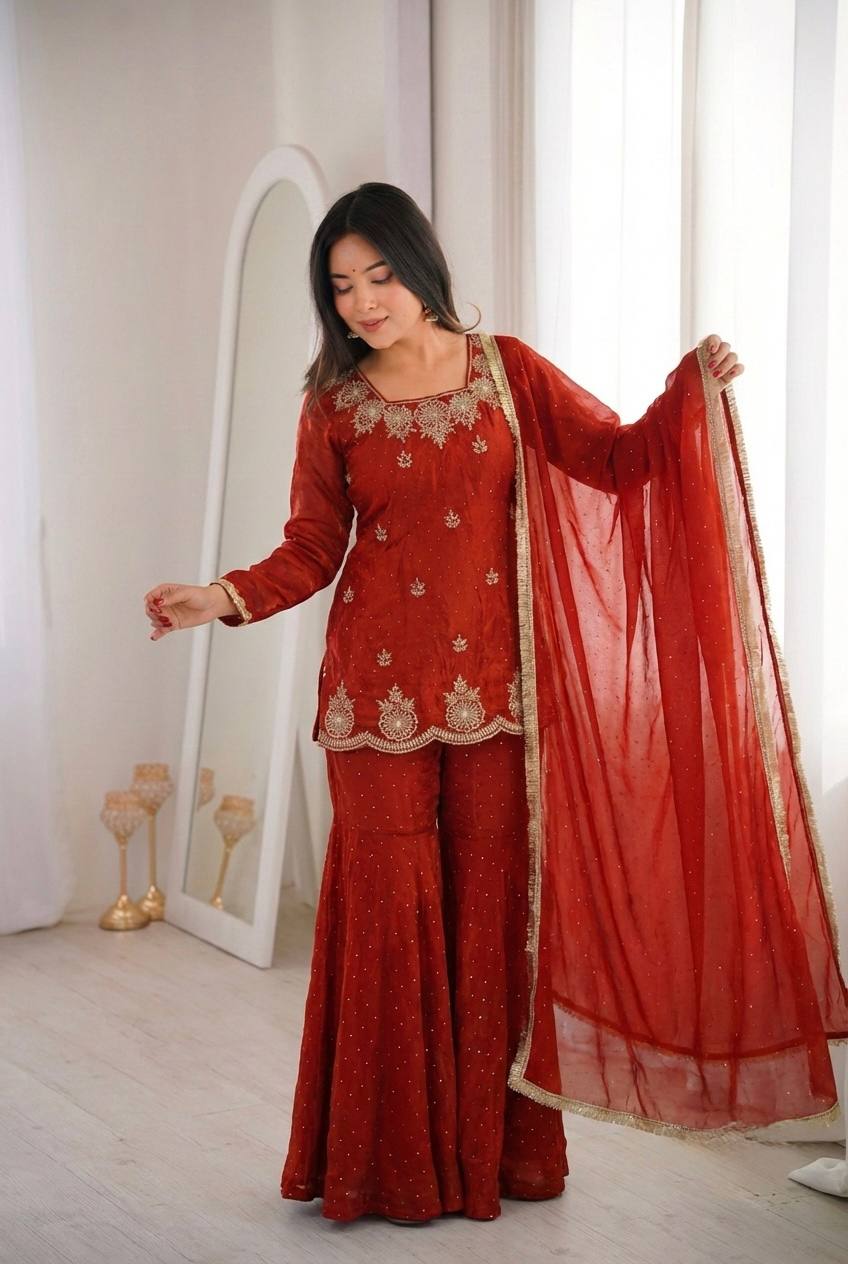 Fanta Embroidery Sequence Work Sharara Set