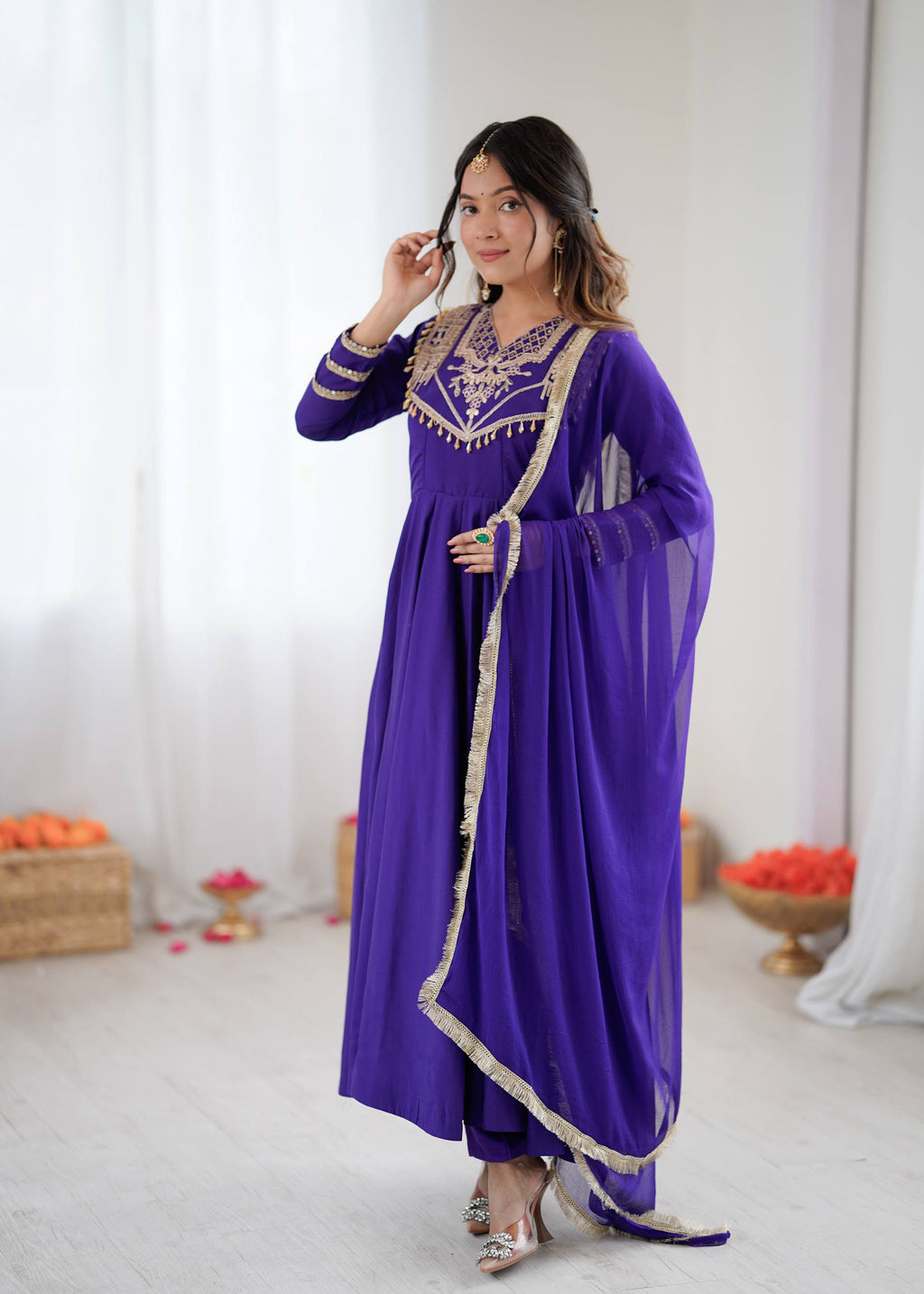 Violet Roman silk Kurta Set
