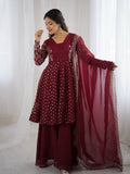 Maroon Crunchy Silk Sharara Set