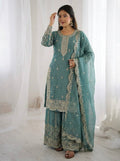 Sky Blue Fendy Silk Embroidery Sharara Set