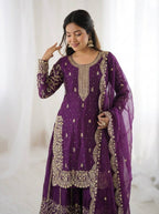 Violent Fendy Silk Embroidery Sharara Set