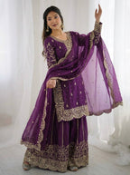 Violent Fendy Silk Embroidery Sharara Set