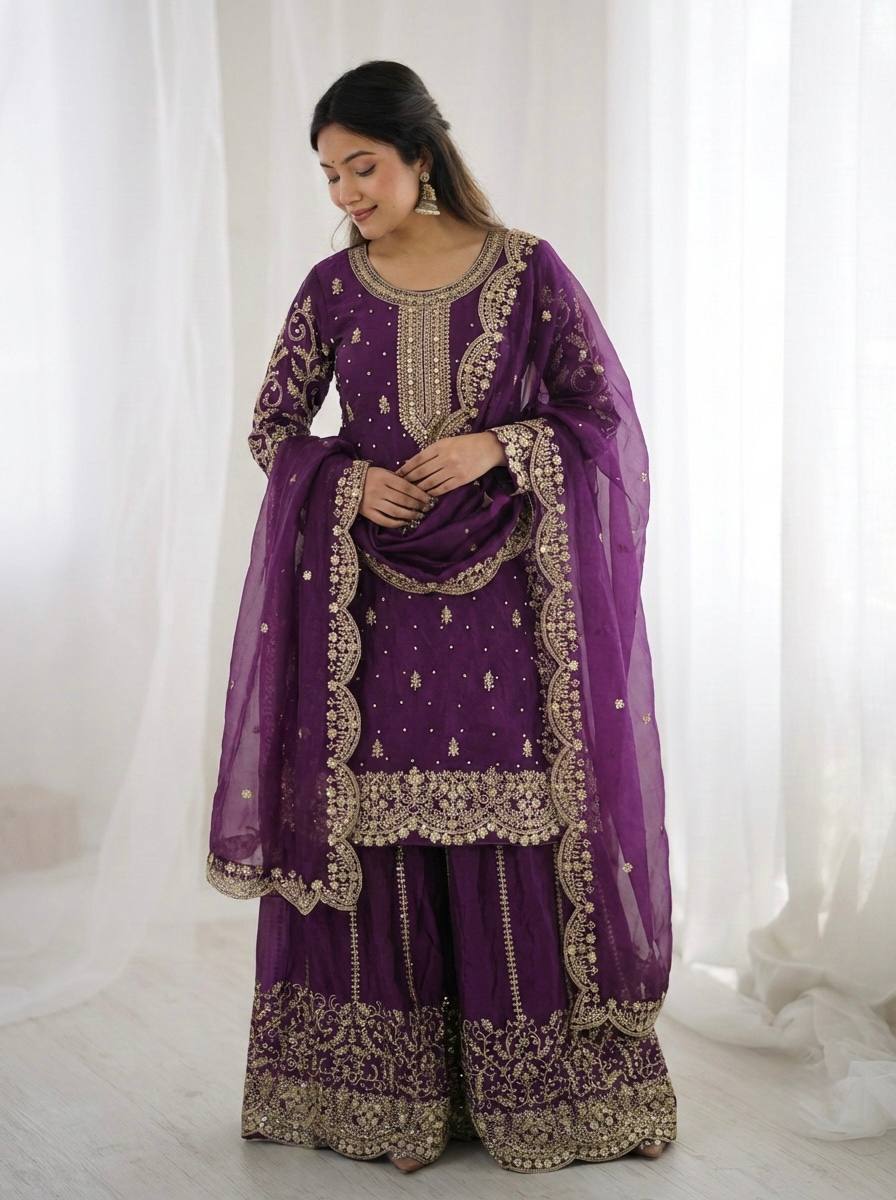 Violent Fendy Silk Embroidery Sharara Set