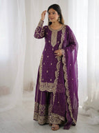 Violent Fendy Silk Embroidery Sharara Set