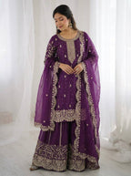Violent Fendy Silk Embroidery Sharara Set