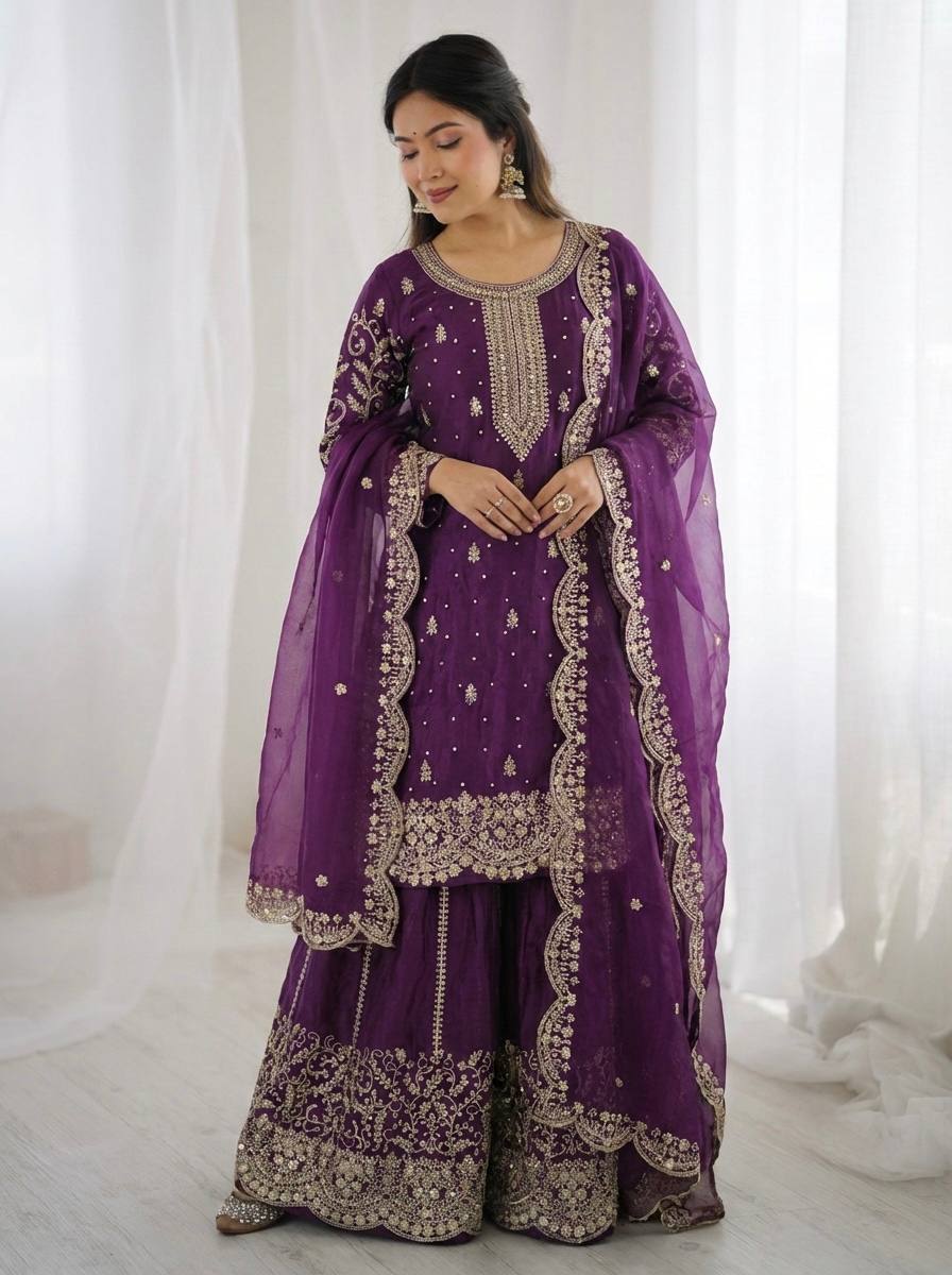 Violent Mother-Daughter Fandy Silk Embroidery Sharara Set