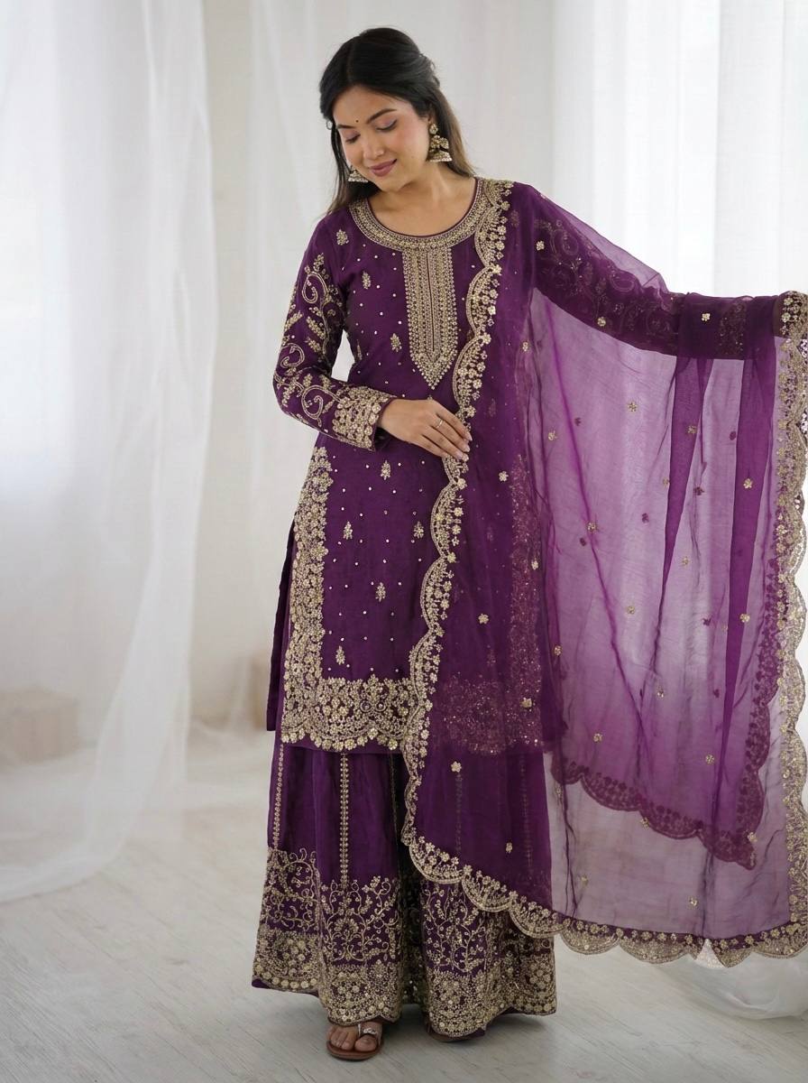 Violent Mother-Daughter Fandy Silk Embroidery Sharara Set