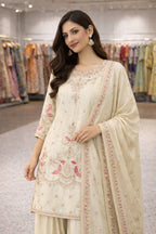 Cream Chinon Silk Sharara Set