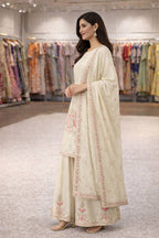 Cream Chinon Silk Sharara Set