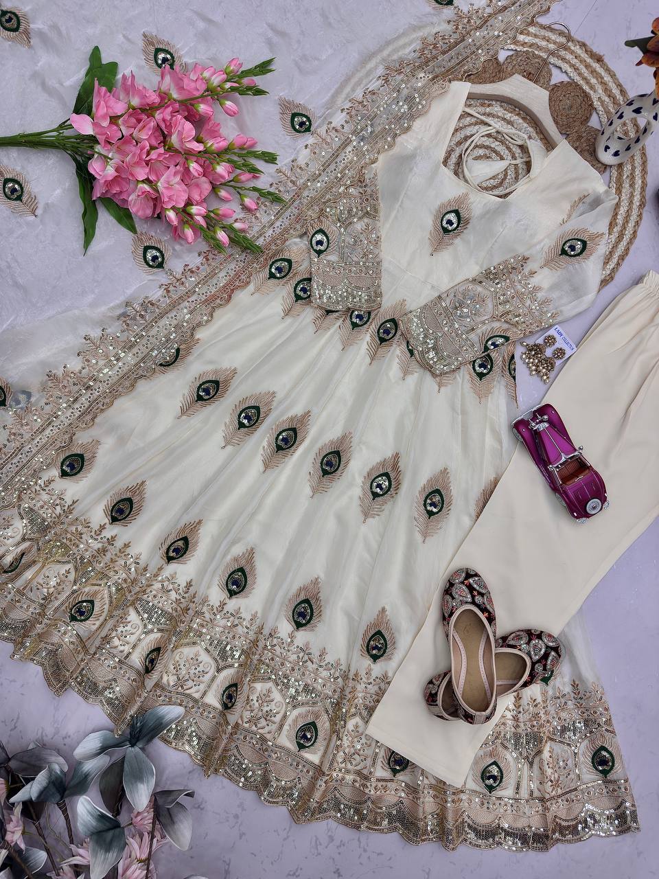Morpich Fandy Silk Embroidery Anarkali