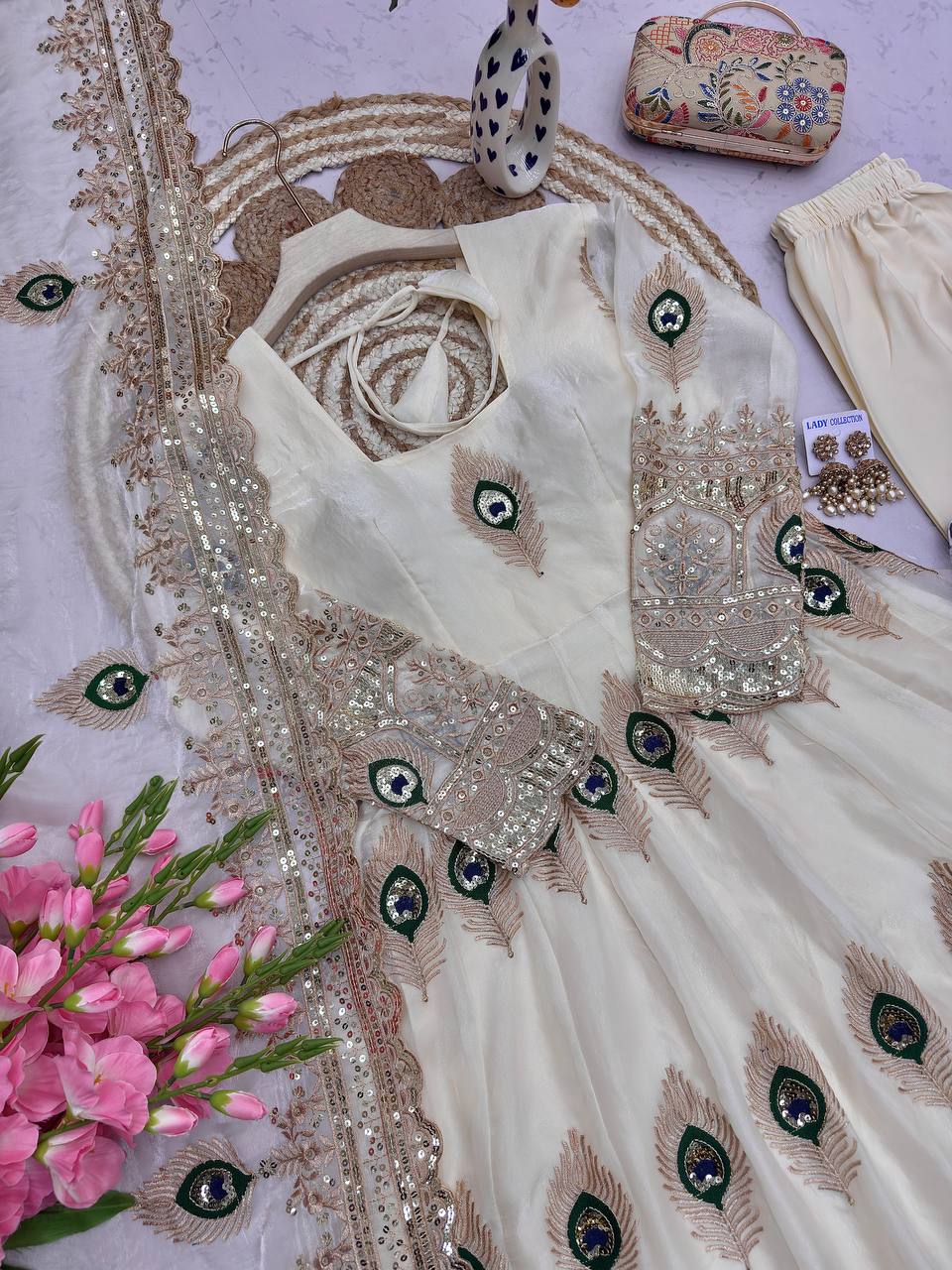 Morpich Fandy Silk Embroidery Anarkali