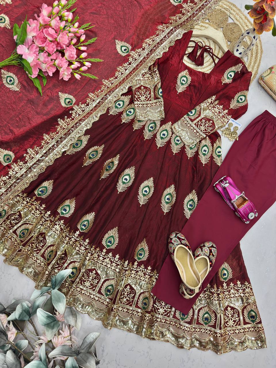 Morpich Fandy Silk Embroidery Anarkali