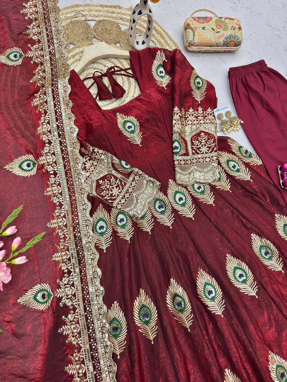 Morpich Fandy Silk Embroidery Anarkali