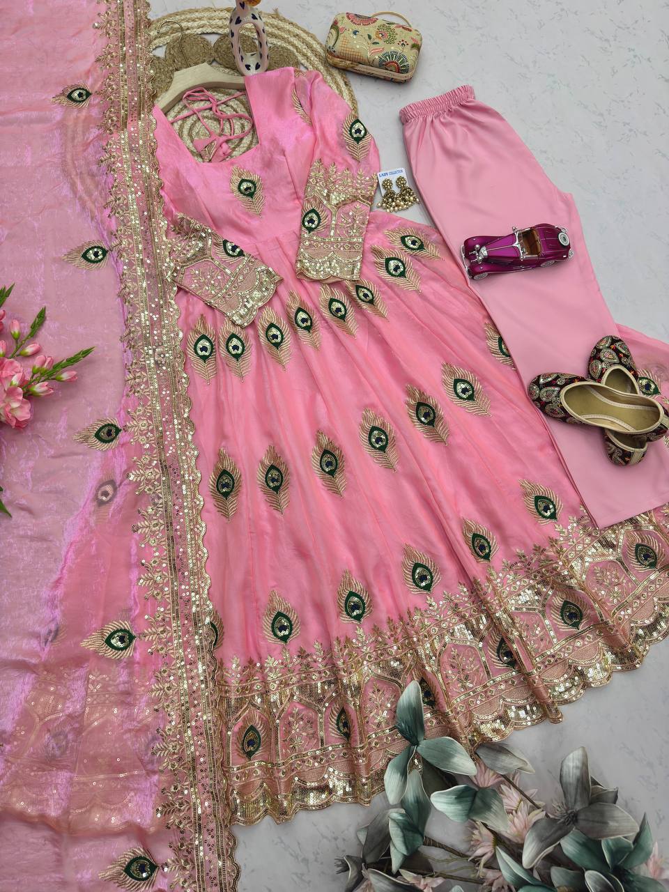 Morpich Fandy Silk Embroidery Anarkali