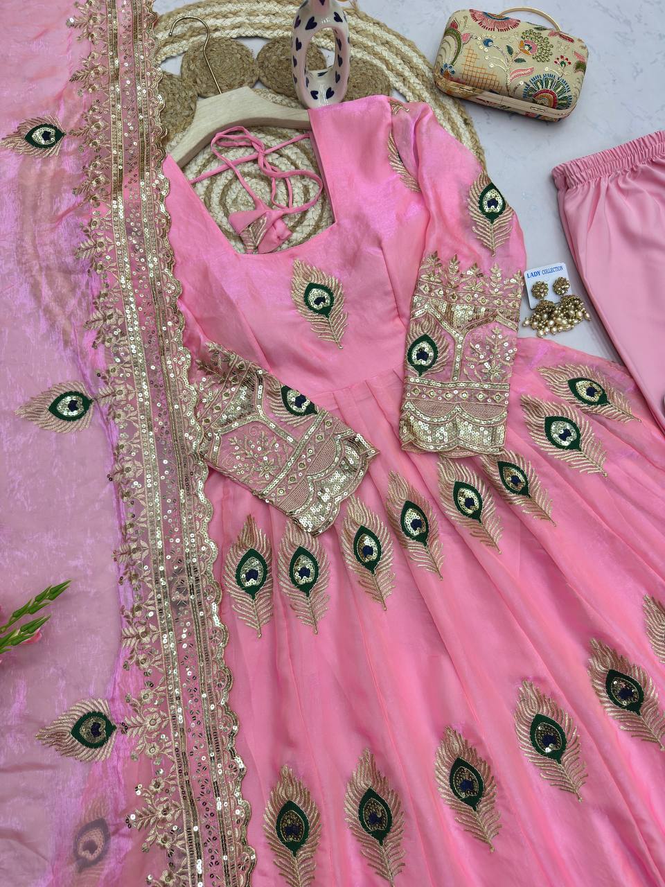 Morpich Fandy Silk Embroidery Anarkali