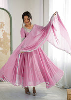 Baby Pink Heavy Embroidery Rainbow Sequence with Moti Work Suit Set