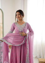 Baby Pink Heavy Embroidery Rainbow Sequence with Moti Work Suit Set