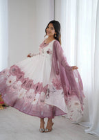 Pink Organza Sunflower Kurta Set