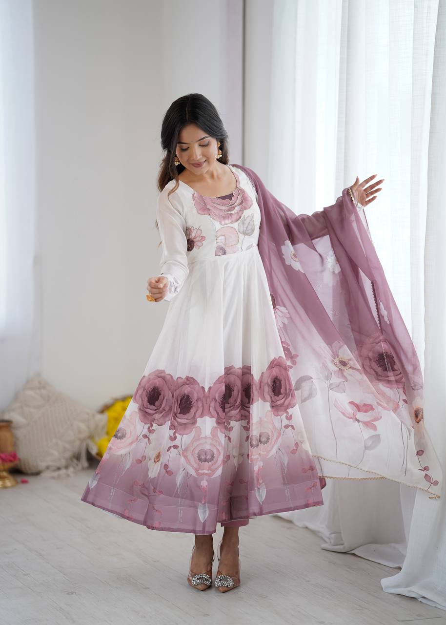 Pink Organza Sunflower Kurta Set
