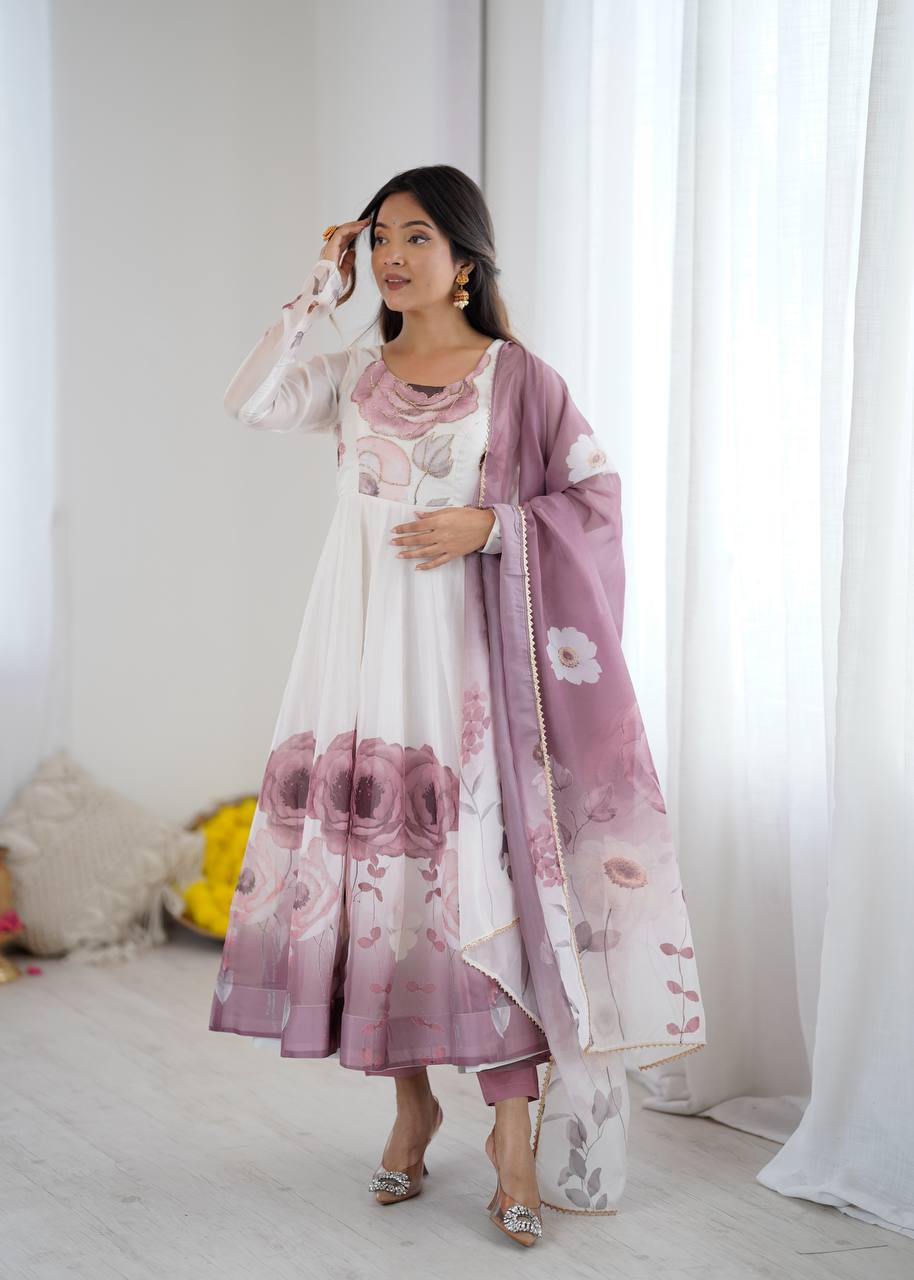 Pink Organza Sunflower Kurta Set
