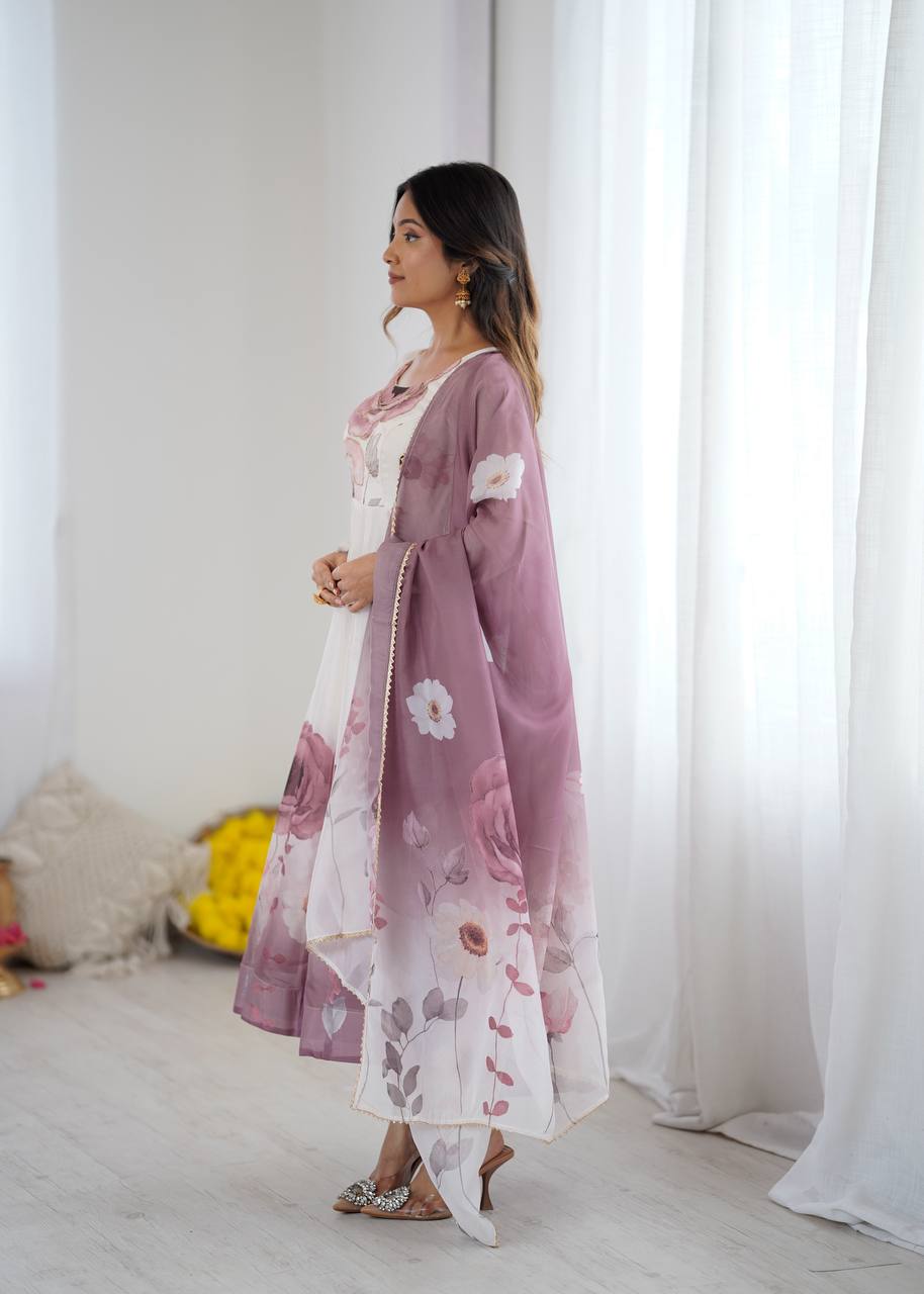 Pink Organza Sunflower Kurta Set