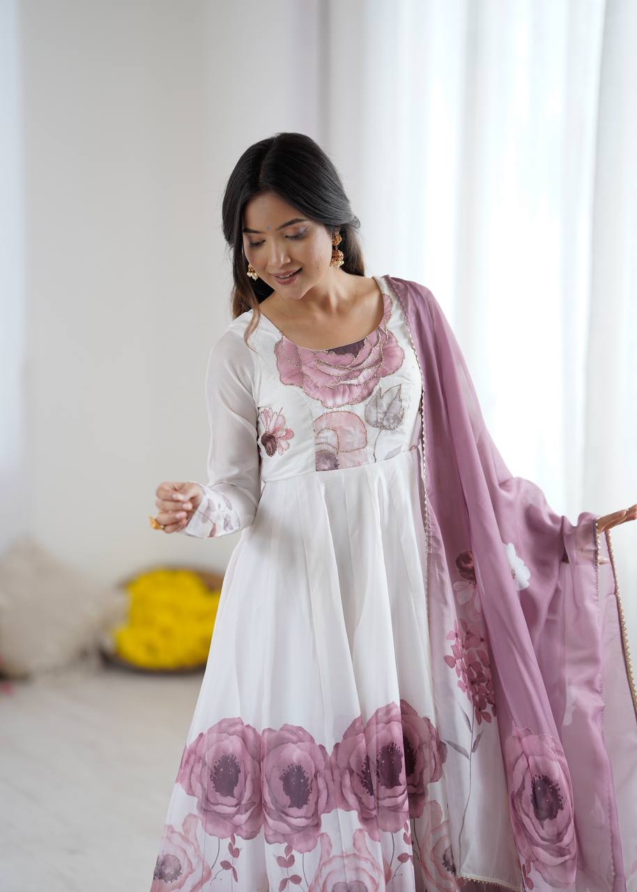 Pink Organza Sunflower Kurta Set