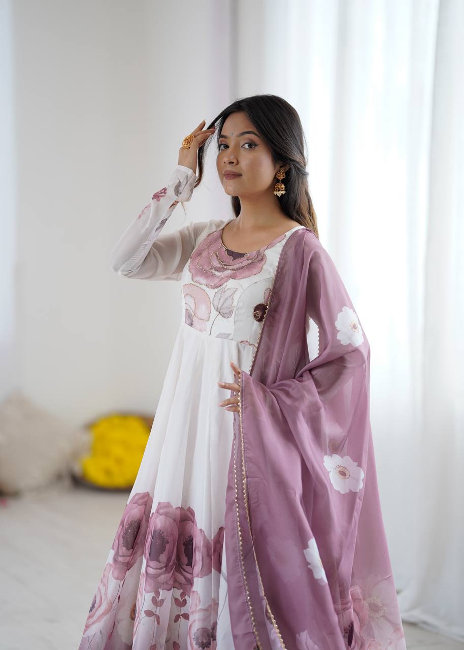 Pink Organza Sunflower Kurta Set