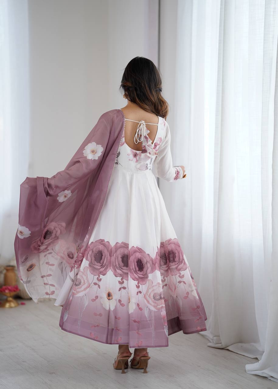 Pink Organza Sunflower Kurta Set