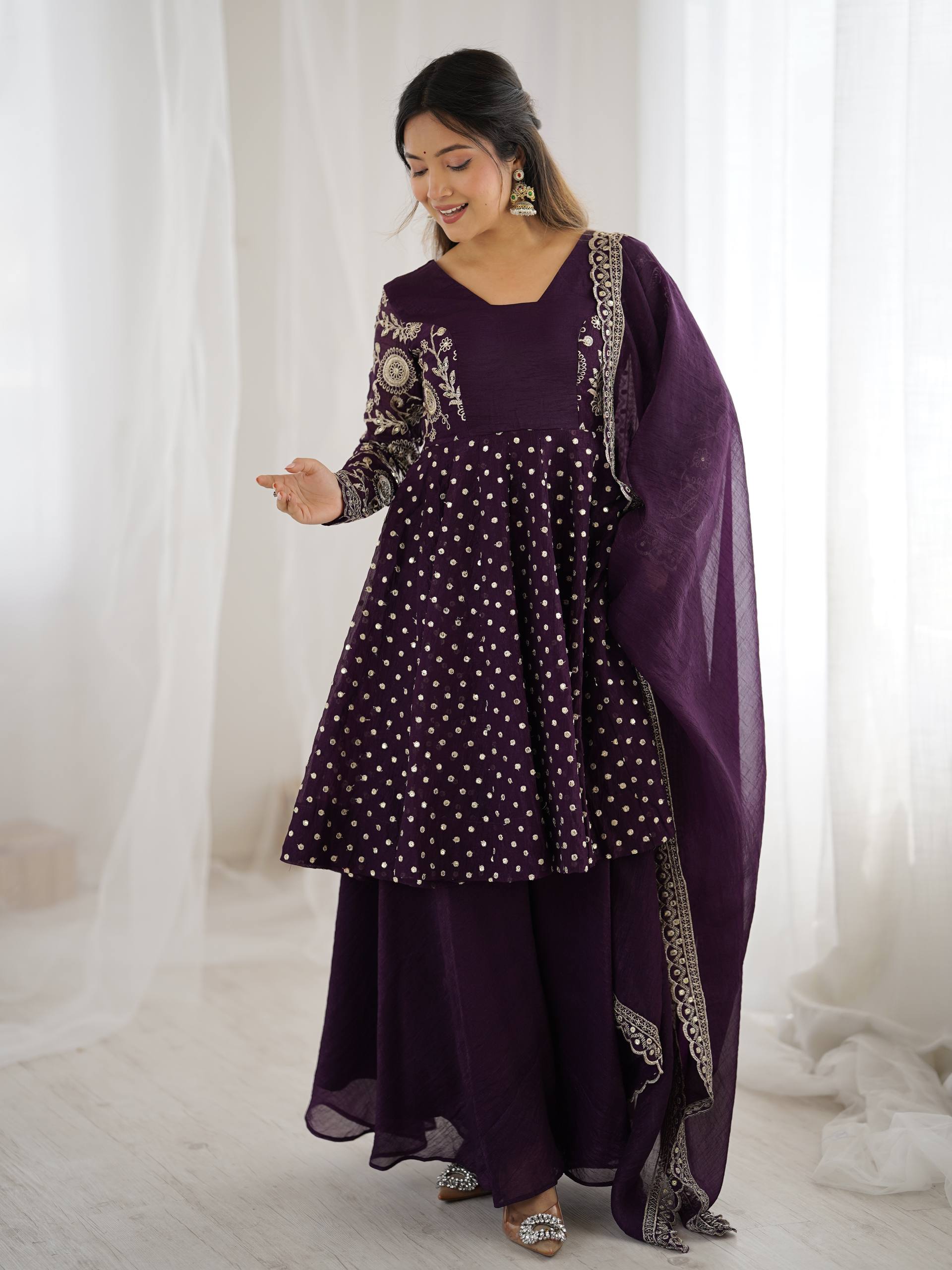 Purple Crunchy Silk Sharara Set