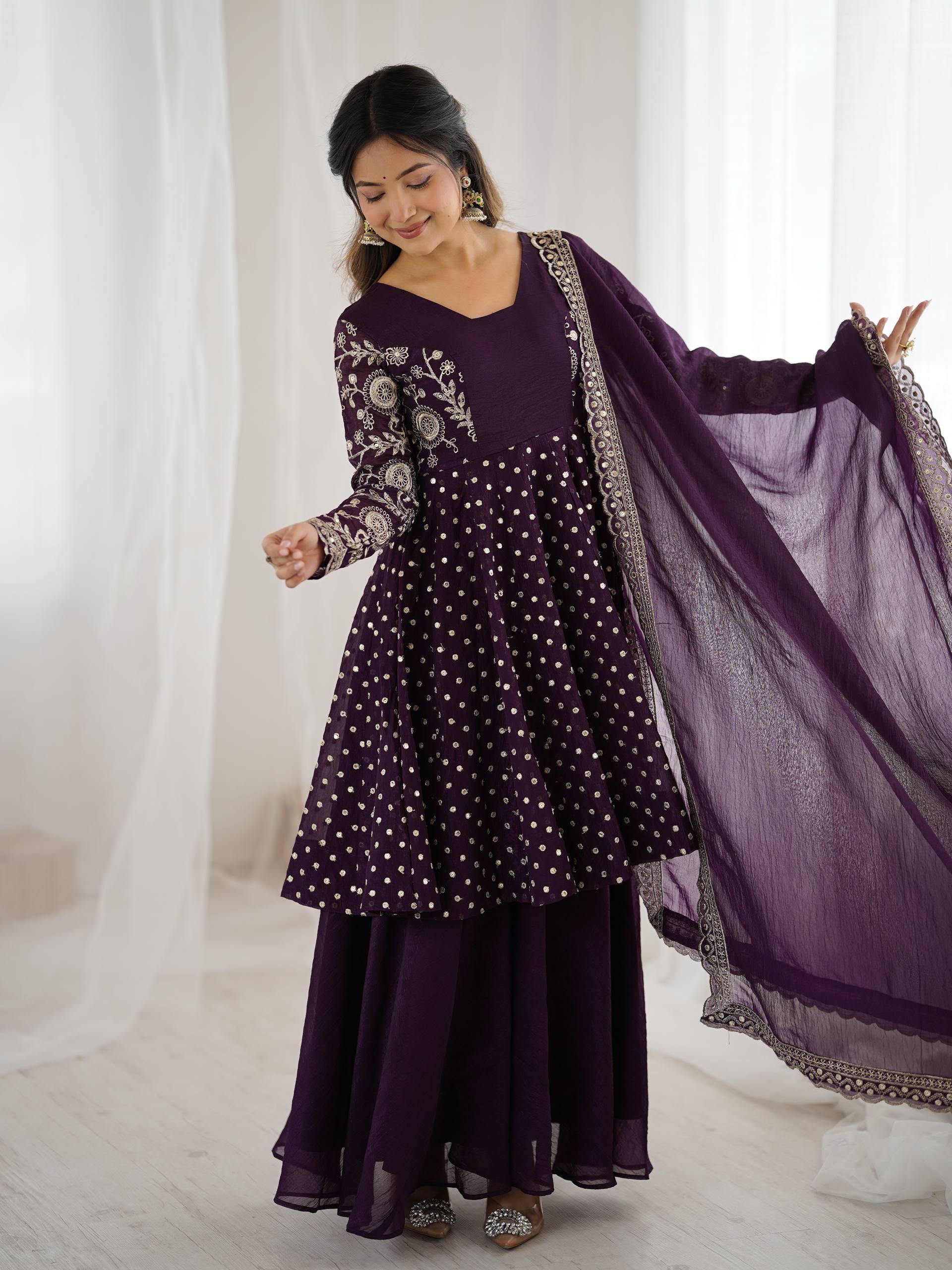 Purple Crunchy Silk Sharara Set