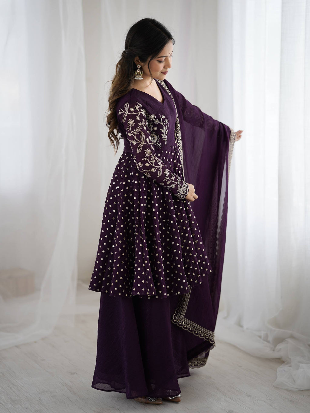 Purple Crunchy Silk Sharara Set