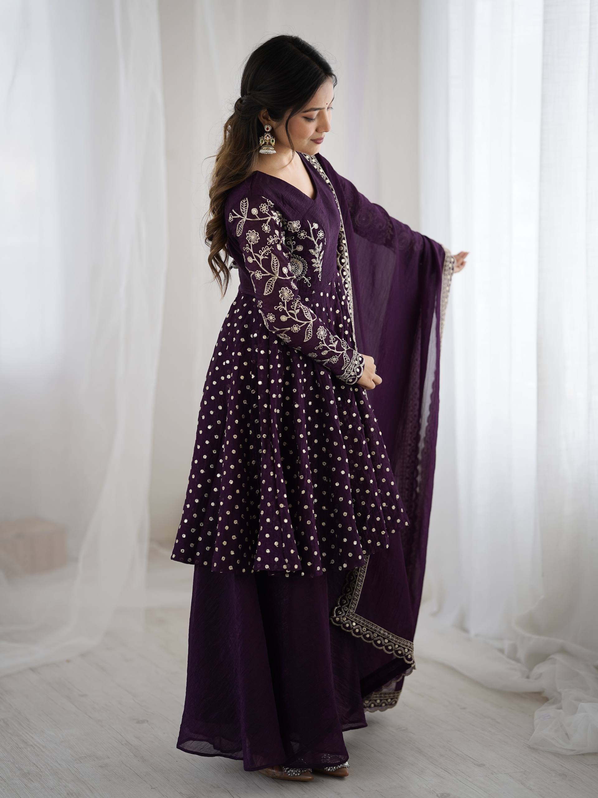 Purple Crunchy Silk Sharara Set