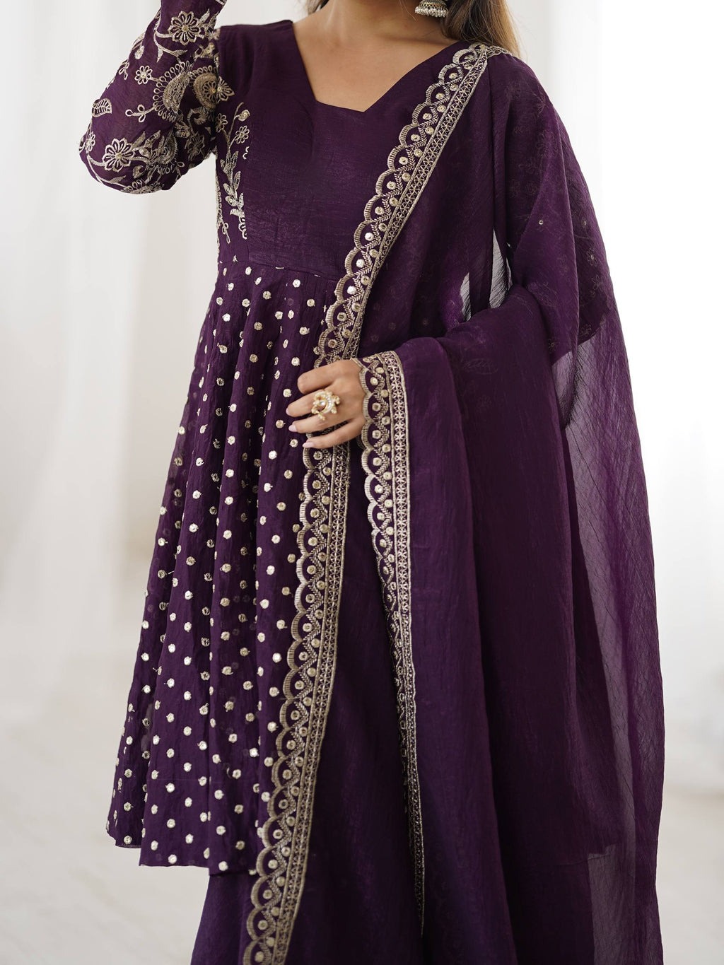 Purple Crunchy Silk Sharara Set