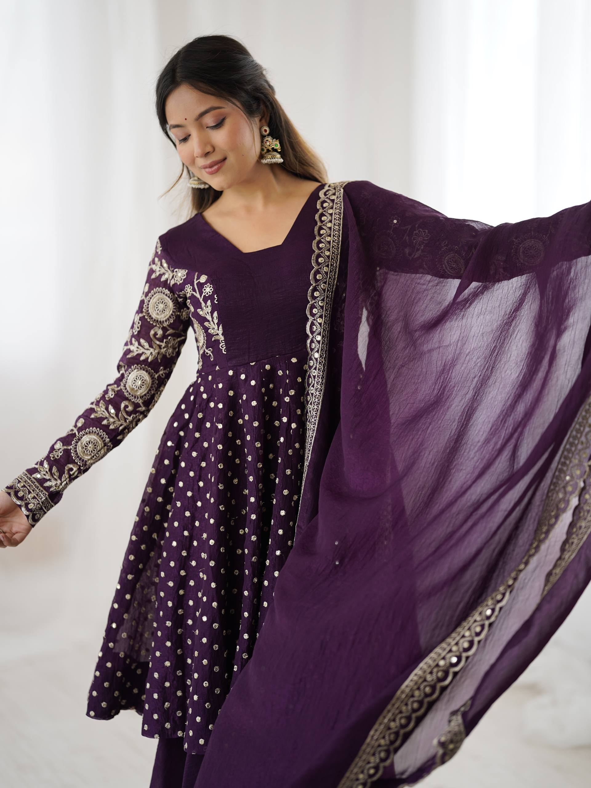 Purple Crunchy Silk Sharara Set