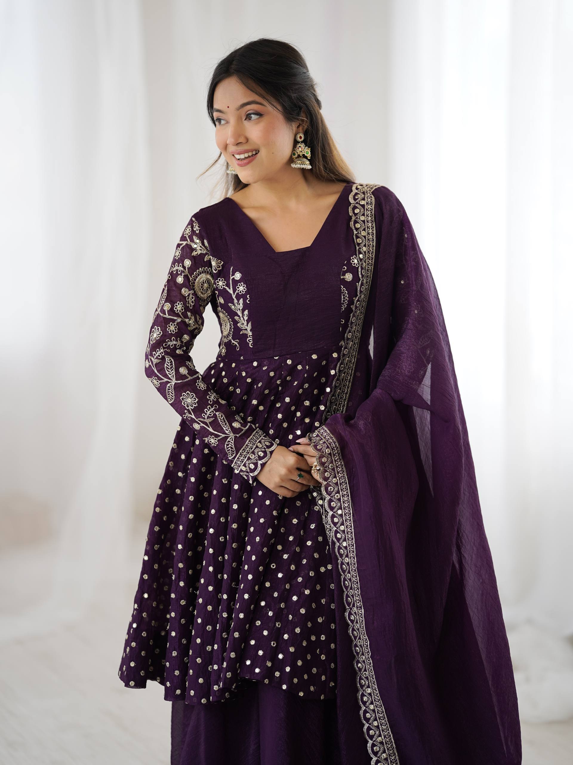 Purple Crunchy Silk Sharara Set