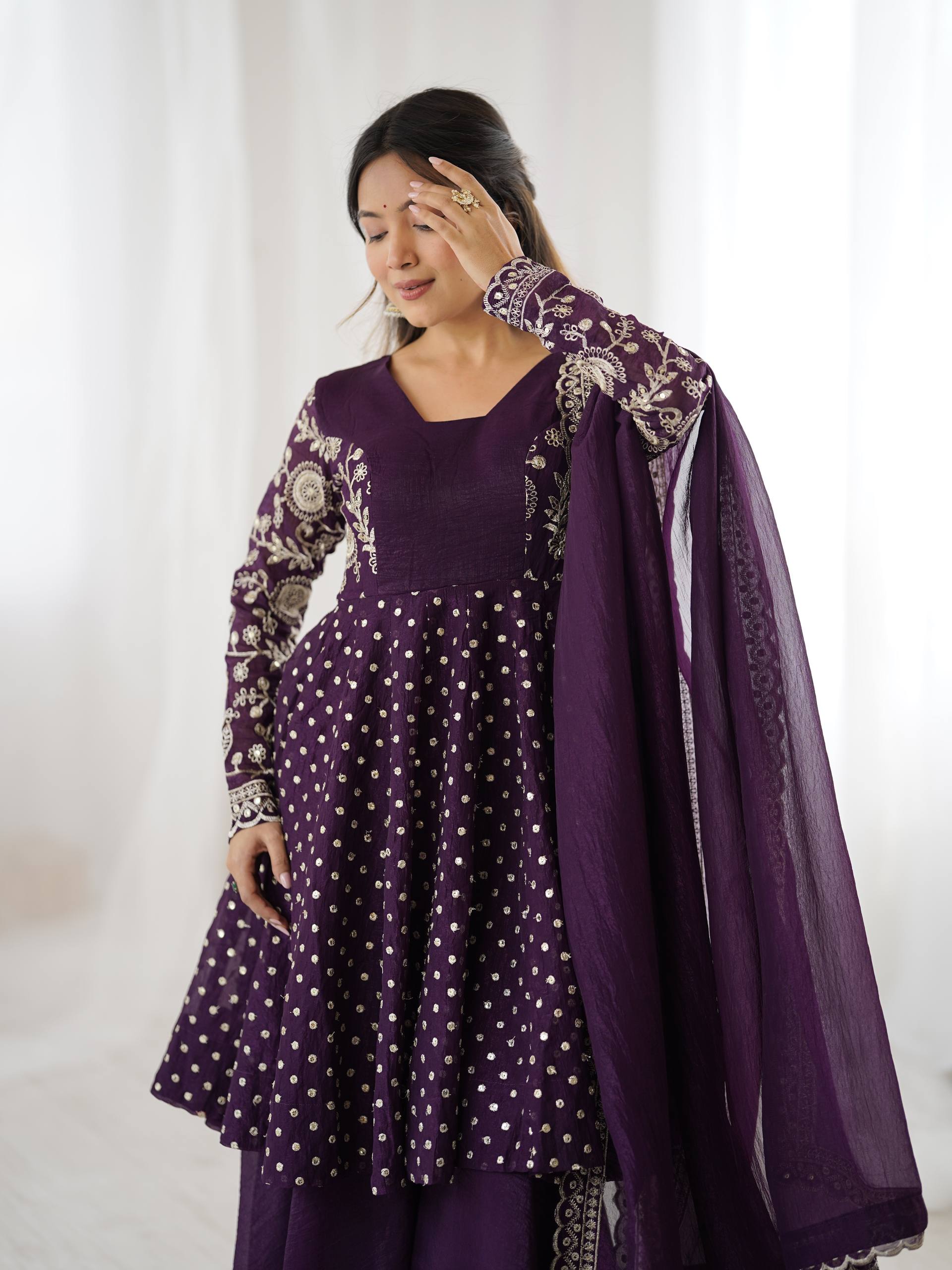 Purple Crunchy Silk Sharara Set
