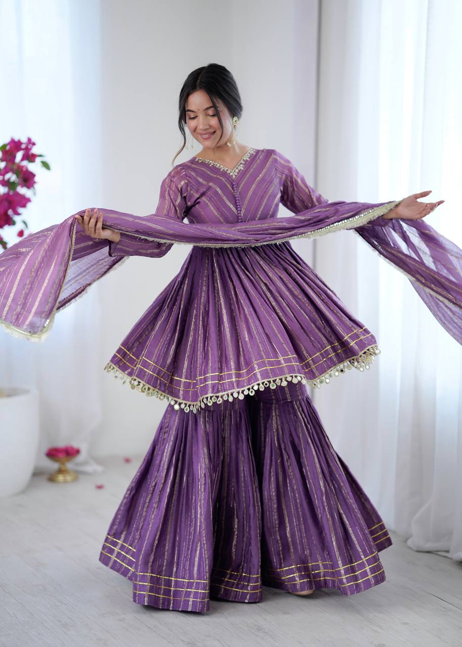 Purple Mal Chanderi Sharara Set
