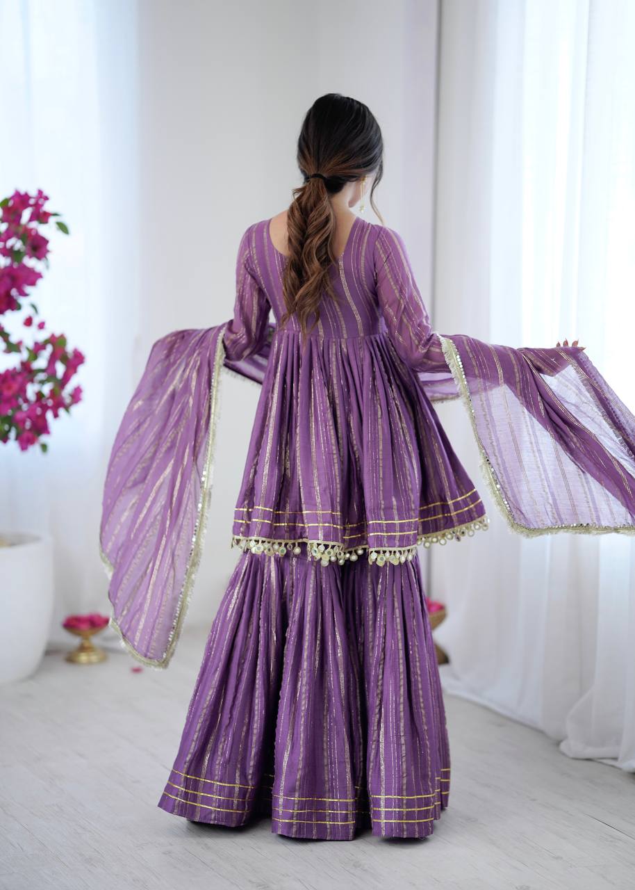 Purple Mal Chanderi Sharara Set