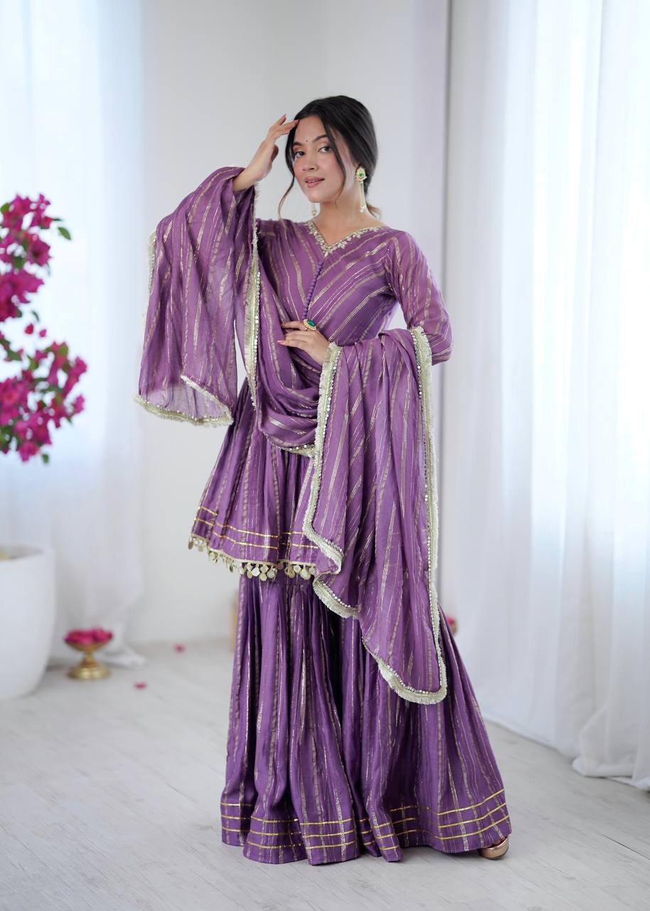 Purple Mal Chanderi Sharara Set