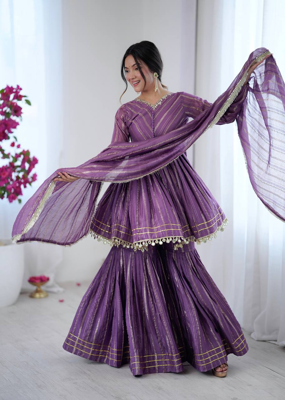 Purple Mal Chanderi Sharara Set