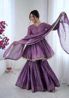 Purple Mal Chanderi Sharara Set