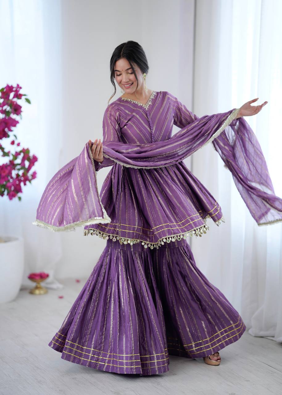 Purple Mal Chanderi Sharara Set