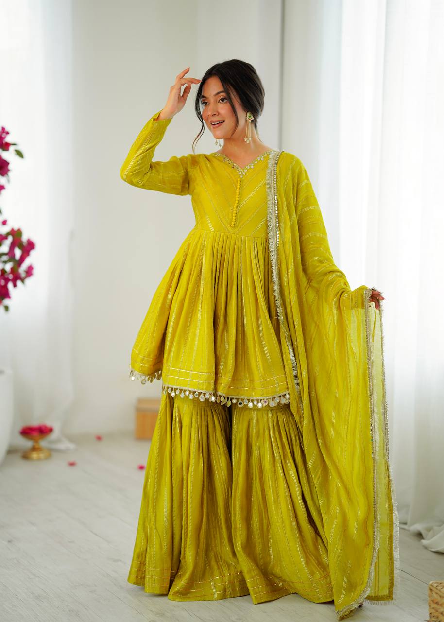 Yellow Mal Chanderi Sharara Set