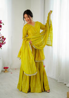 Yellow Mal Chanderi Sharara Set